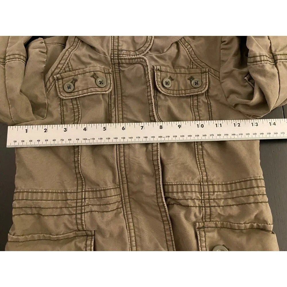 GAP Kids Hooded Military Utility Jacket Small (6-7) Olive Full Zip 100% Cotton‎